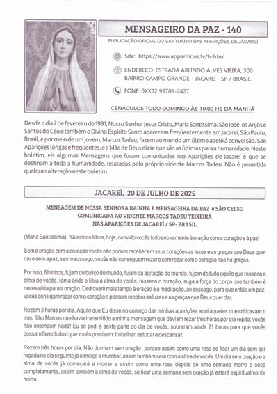 Boletim Jornal de Mensagens de Nossa Senhora Nº 140 Boletim Jornal de Mensagens de Nossa Senhora Nº 140